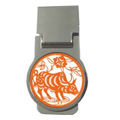 Chinese Zodiac Cow Star Orange Money Clips (round)  by Mariart