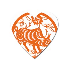 Chinese Zodiac Cow Star Orange Heart Magnet by Mariart