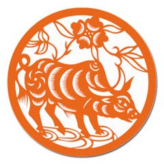 Chinese Zodiac Cow Star Orange Magnet 5  (round)