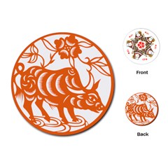 Chinese Zodiac Cow Star Orange Playing Cards (round)  by Mariart