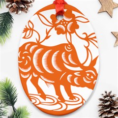 Chinese Zodiac Cow Star Orange Oval Ornament (two Sides) by Mariart