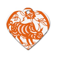 Chinese Zodiac Cow Star Orange Dog Tag Heart (one Side) by Mariart