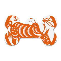 Chinese Zodiac Cow Star Orange Dog Tag Bone (one Side) by Mariart