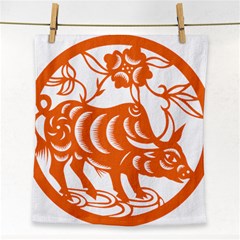 Chinese Zodiac Cow Star Orange Face Towel by Mariart