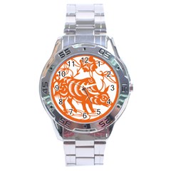 Chinese Zodiac Cow Star Orange Stainless Steel Analogue Watch by Mariart