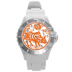 Chinese Zodiac Cow Star Orange Round Plastic Sport Watch (l)