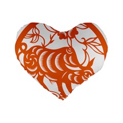 Chinese Zodiac Cow Star Orange Standard 16  Premium Heart Shape Cushions by Mariart