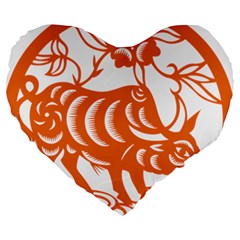 Chinese Zodiac Cow Star Orange Large 19  Premium Heart Shape Cushions by Mariart