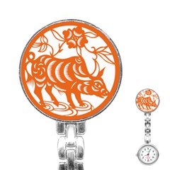 Chinese Zodiac Cow Star Orange Stainless Steel Nurses Watch by Mariart