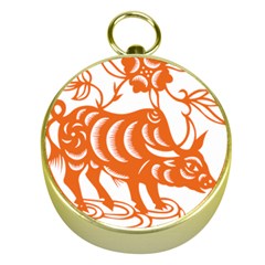 Chinese Zodiac Cow Star Orange Gold Compasses by Mariart