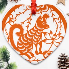 Chinese Zodiac Dog Star Orange Ornament (heart) by Mariart