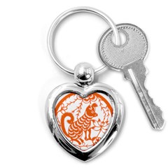 Chinese Zodiac Dog Star Orange Key Chains (heart)  by Mariart