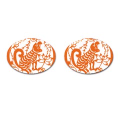 Chinese Zodiac Dog Star Orange Cufflinks (oval) by Mariart