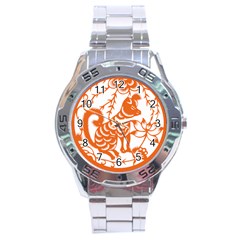 Chinese Zodiac Dog Star Orange Stainless Steel Analogue Watch by Mariart