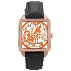 Chinese Zodiac Dog Star Orange Rose Gold Leather Watch  by Mariart