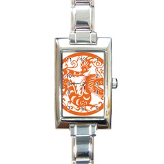 Chinese Zodiac Dragon Star Orange Rectangle Italian Charm Watch by Mariart