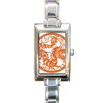 Chinese Zodiac Dragon Star Orange Rectangle Italian Charm Watch Front