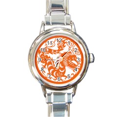 Chinese Zodiac Dragon Star Orange Round Italian Charm Watch by Mariart