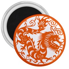 Chinese Zodiac Dragon Star Orange 3  Magnets by Mariart