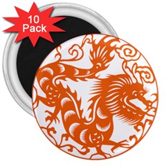 Chinese Zodiac Dragon Star Orange 3  Magnets (10 Pack)  by Mariart