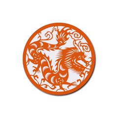 Chinese Zodiac Dragon Star Orange Rubber Round Coaster (4 Pack)  by Mariart