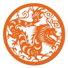 Chinese Zodiac Dragon Star Orange Magnet 5  (round) by Mariart