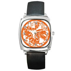 Chinese Zodiac Dragon Star Orange Square Metal Watch by Mariart