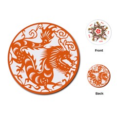 Chinese Zodiac Dragon Star Orange Playing Cards (round)  by Mariart