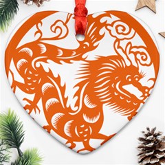 Chinese Zodiac Dragon Star Orange Heart Ornament (two Sides) by Mariart