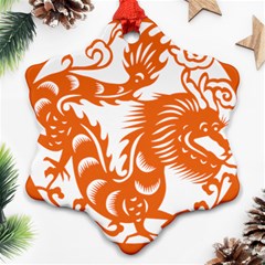 Chinese Zodiac Dragon Star Orange Snowflake Ornament (two Sides) by Mariart