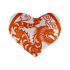 Chinese Zodiac Dragon Star Orange Standard 16  Premium Flano Heart Shape Cushions by Mariart