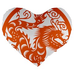 Chinese Zodiac Dragon Star Orange Large 19  Premium Flano Heart Shape Cushions by Mariart