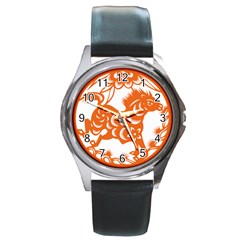 Chinese Zodiac Horoscope Horse Zhorse Star Orangeicon Round Metal Watch