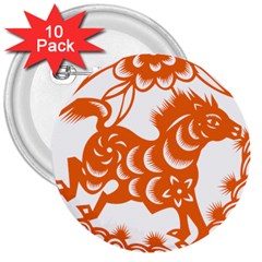 Chinese Zodiac Horoscope Horse Zhorse Star Orangeicon 3  Buttons (10 Pack)  by Mariart