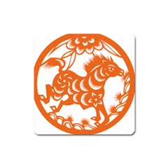 Chinese Zodiac Horoscope Horse Zhorse Star Orangeicon Square Magnet by Mariart