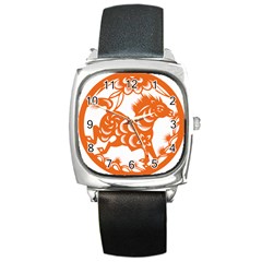 Chinese Zodiac Horoscope Horse Zhorse Star Orangeicon Square Metal Watch by Mariart