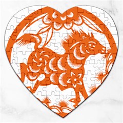 Chinese Zodiac Horoscope Horse Zhorse Star Orangeicon Jigsaw Puzzle (heart) by Mariart