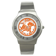 Chinese Zodiac Horoscope Horse Zhorse Star Orangeicon Stainless Steel Watch by Mariart