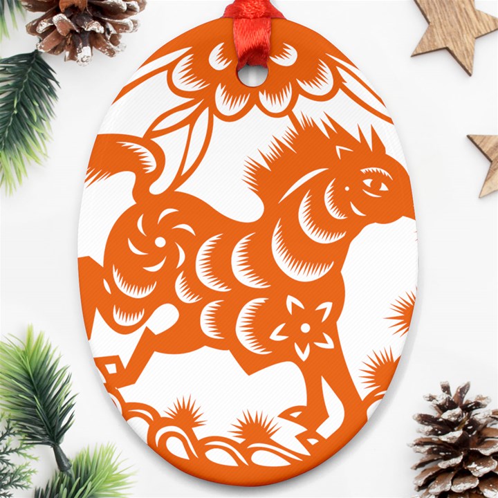 Chinese Zodiac Horoscope Horse Zhorse Star Orangeicon Oval Ornament (Two Sides)