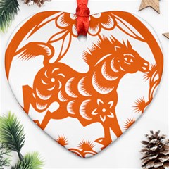 Chinese Zodiac Horoscope Horse Zhorse Star Orangeicon Heart Ornament (two Sides) by Mariart