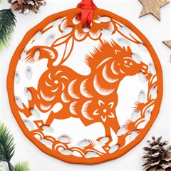 Chinese Zodiac Horoscope Horse Zhorse Star Orangeicon Ornament (round Filigree) by Mariart