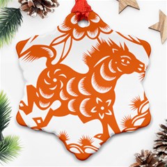 Chinese Zodiac Horoscope Horse Zhorse Star Orangeicon Snowflake Ornament (two Sides) by Mariart