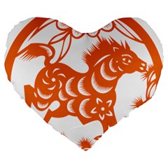 Chinese Zodiac Horoscope Horse Zhorse Star Orangeicon Large 19  Premium Heart Shape Cushions by Mariart