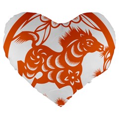 Chinese Zodiac Horoscope Horse Zhorse Star Orangeicon Large 19  Premium Flano Heart Shape Cushions by Mariart