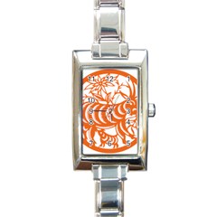 Chinese Zodiac Goat Star Orange Rectangle Italian Charm Watch by Mariart