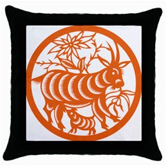 Chinese Zodiac Goat Star Orange Throw Pillow Case (black) by Mariart