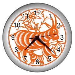 Chinese Zodiac Goat Star Orange Wall Clocks (silver)  by Mariart