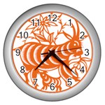 Chinese Zodiac Goat Star Orange Wall Clocks (Silver)  Front