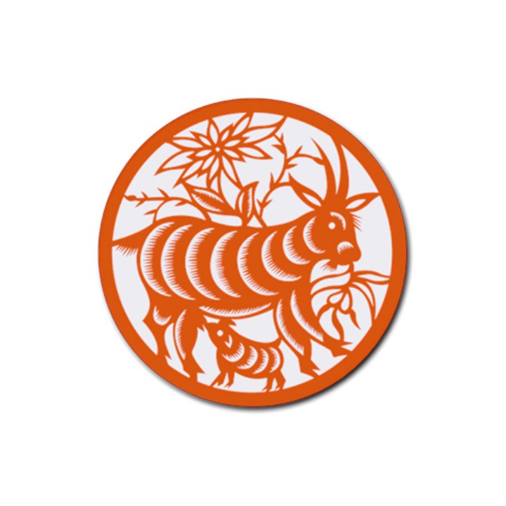 Chinese Zodiac Goat Star Orange Rubber Coaster (Round) 