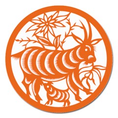 Chinese Zodiac Goat Star Orange Magnet 5  (round) by Mariart